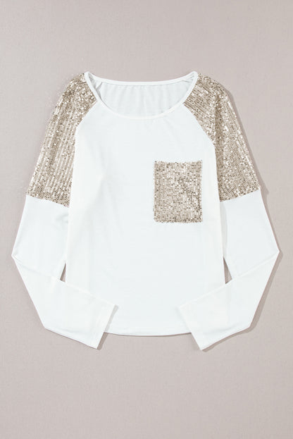 Sequin Patchwork Raglan Sleeve Top