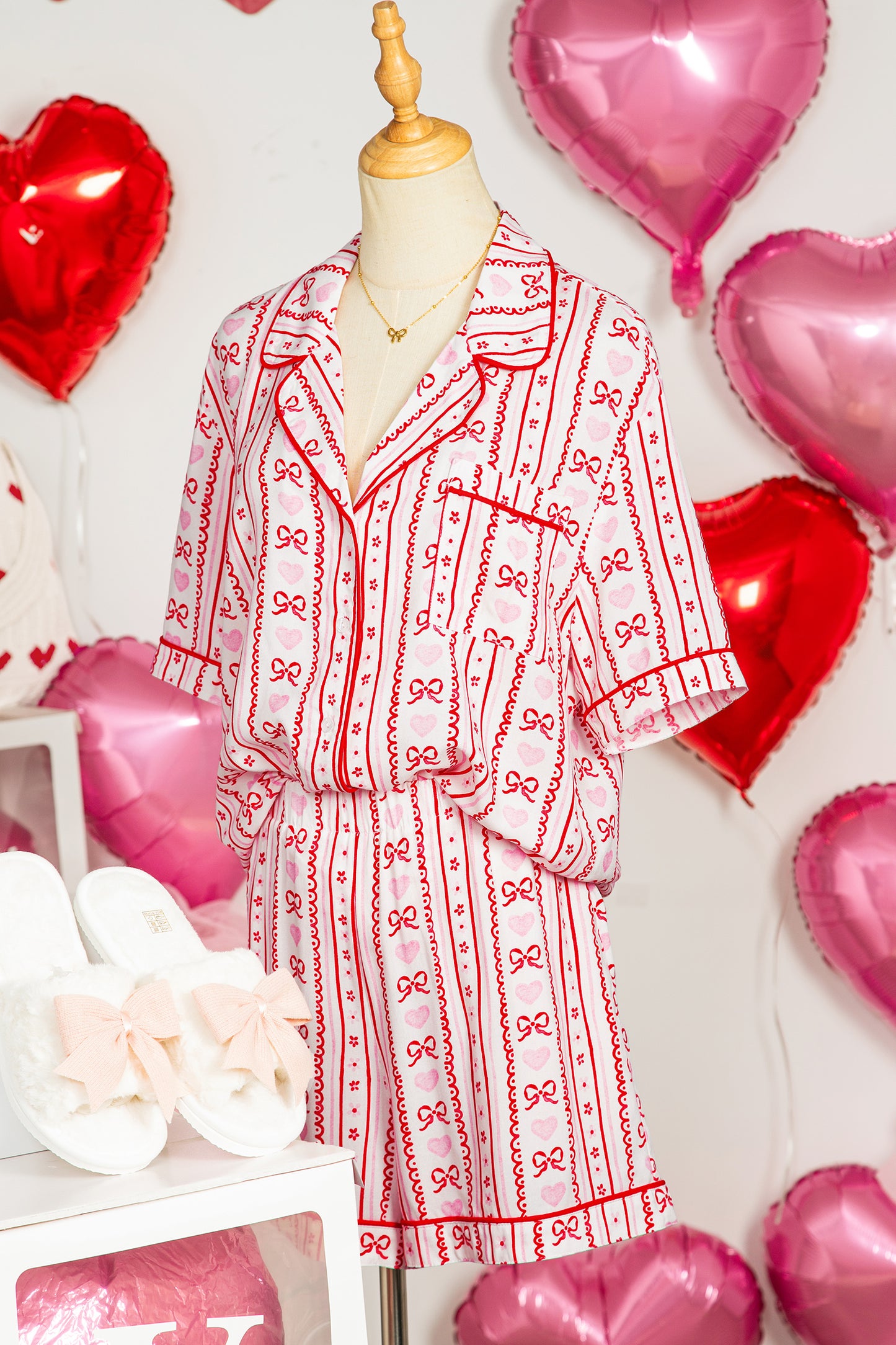 Bow Heart Top and Shorts Pajama Set