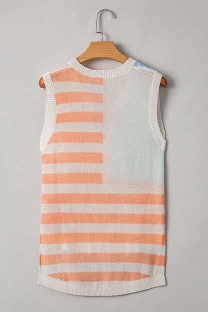 USA Flag Notch Neck Sleeveless Sweater Top