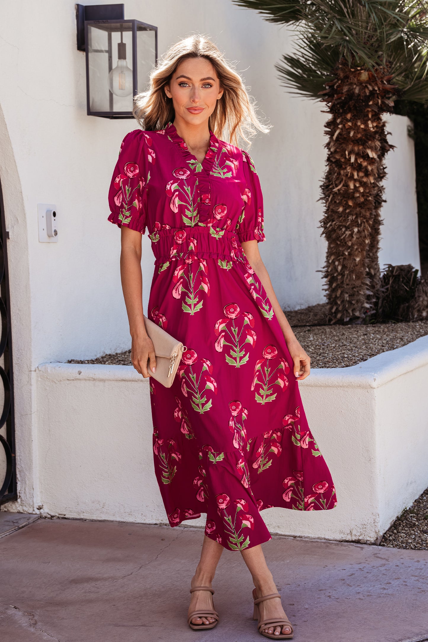 Floral Frilled V-Neck Ruffle Maxi Dress