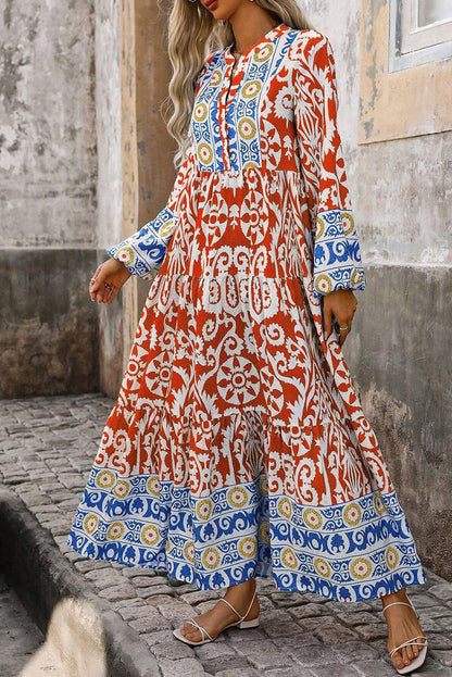 Geometric Long Sleeve Maxi Dress