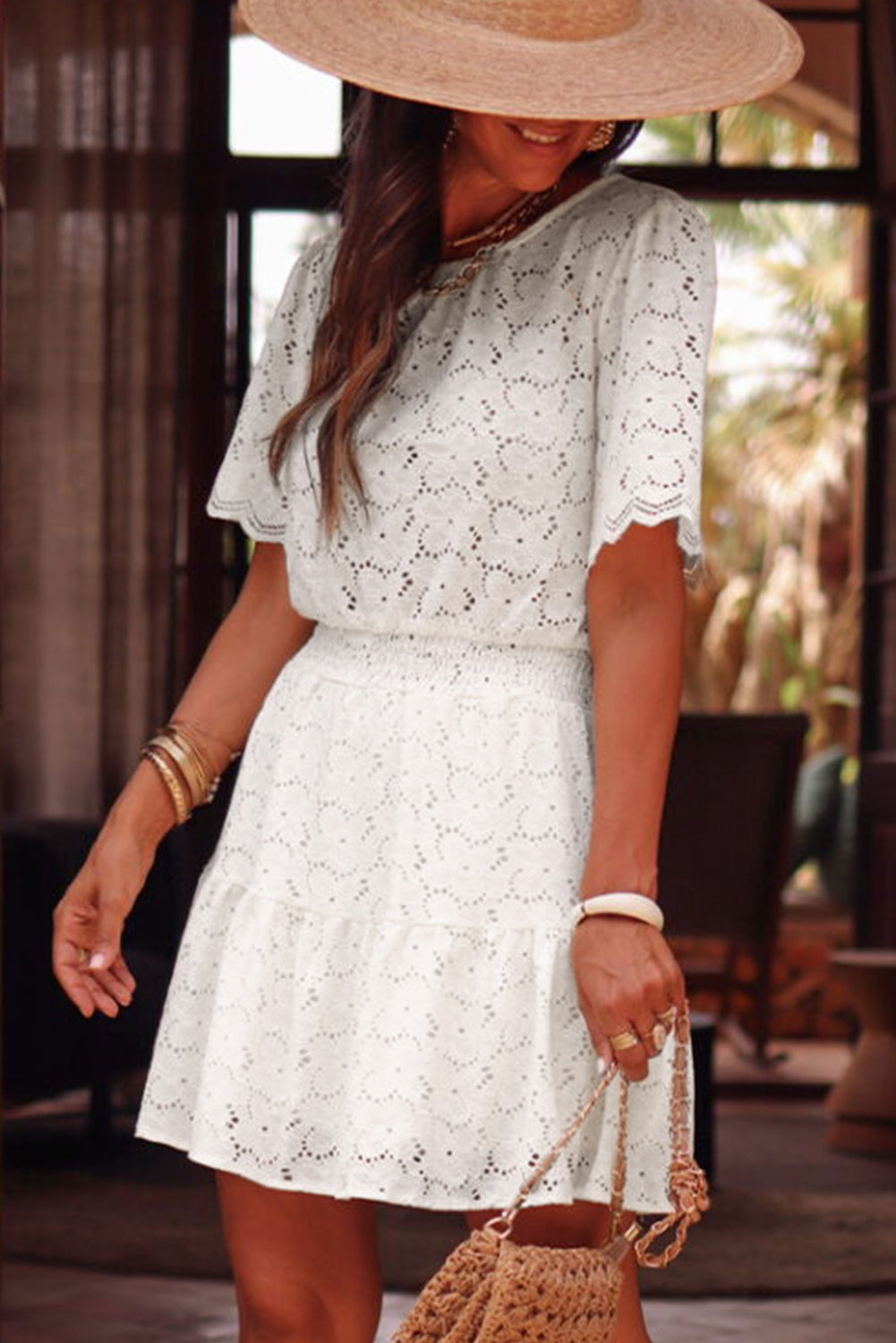 Floral Lace Scalloped Sleeve Dress