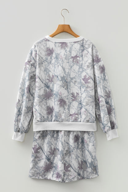 Abstract Camo Pullover & Drawstring Shorts Set