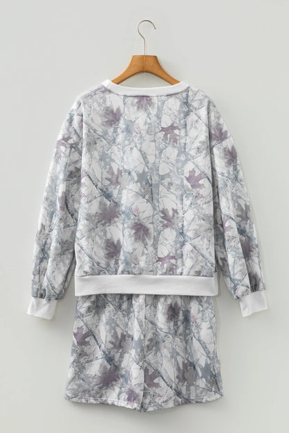 Abstract Camo Pullover & Drawstring Shorts Set