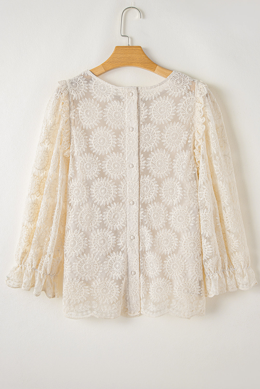 Floral Lace Ruffle 3/4 Sleeve Blouse