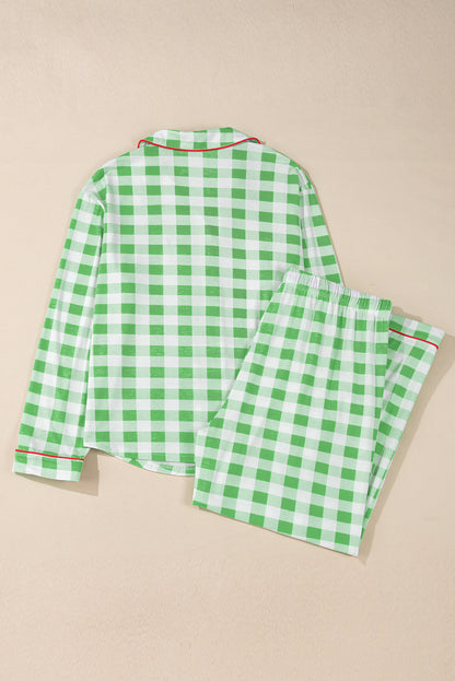 Plus Size Christmas Plaid Contrast Trim Pajama Set