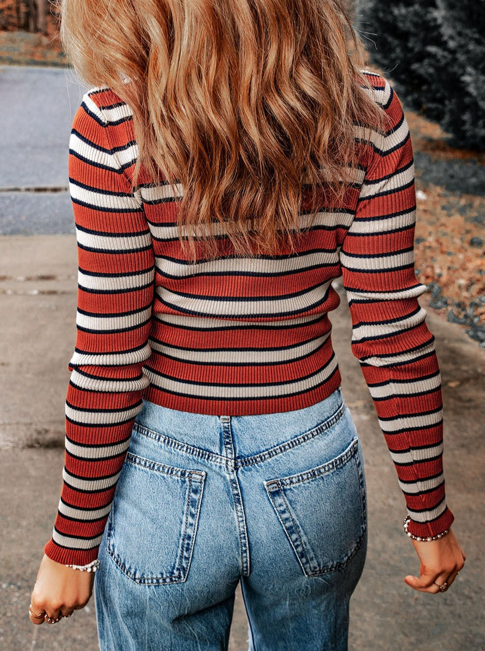 Striped Ribbed Long Sleeve Top