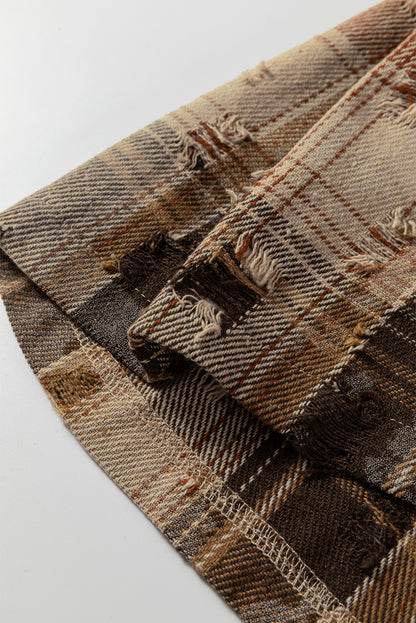 Floral Plaid Patchwork Ruffle Waffle Knit Shacket