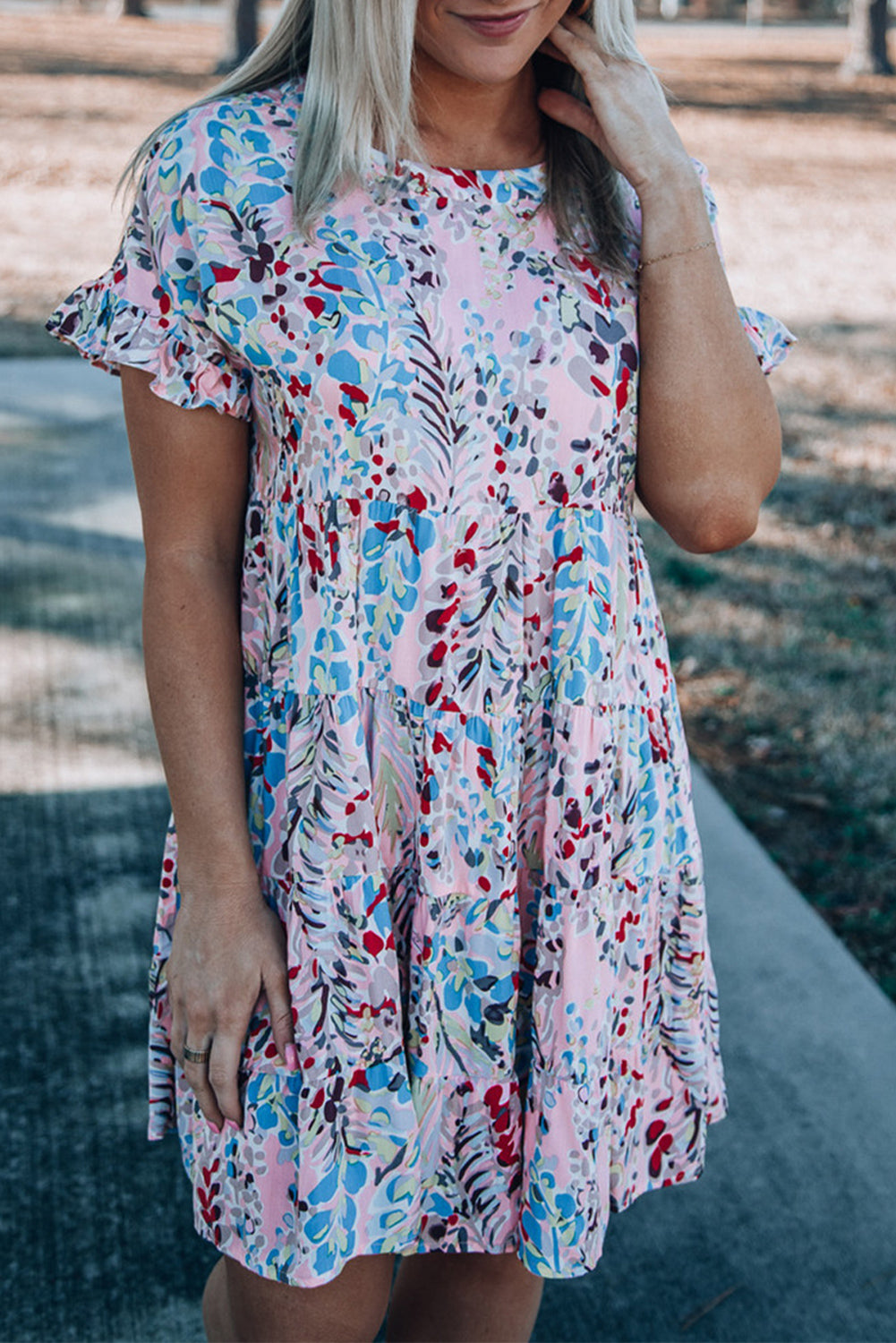 Floral Short Sleeve Tiered Dress