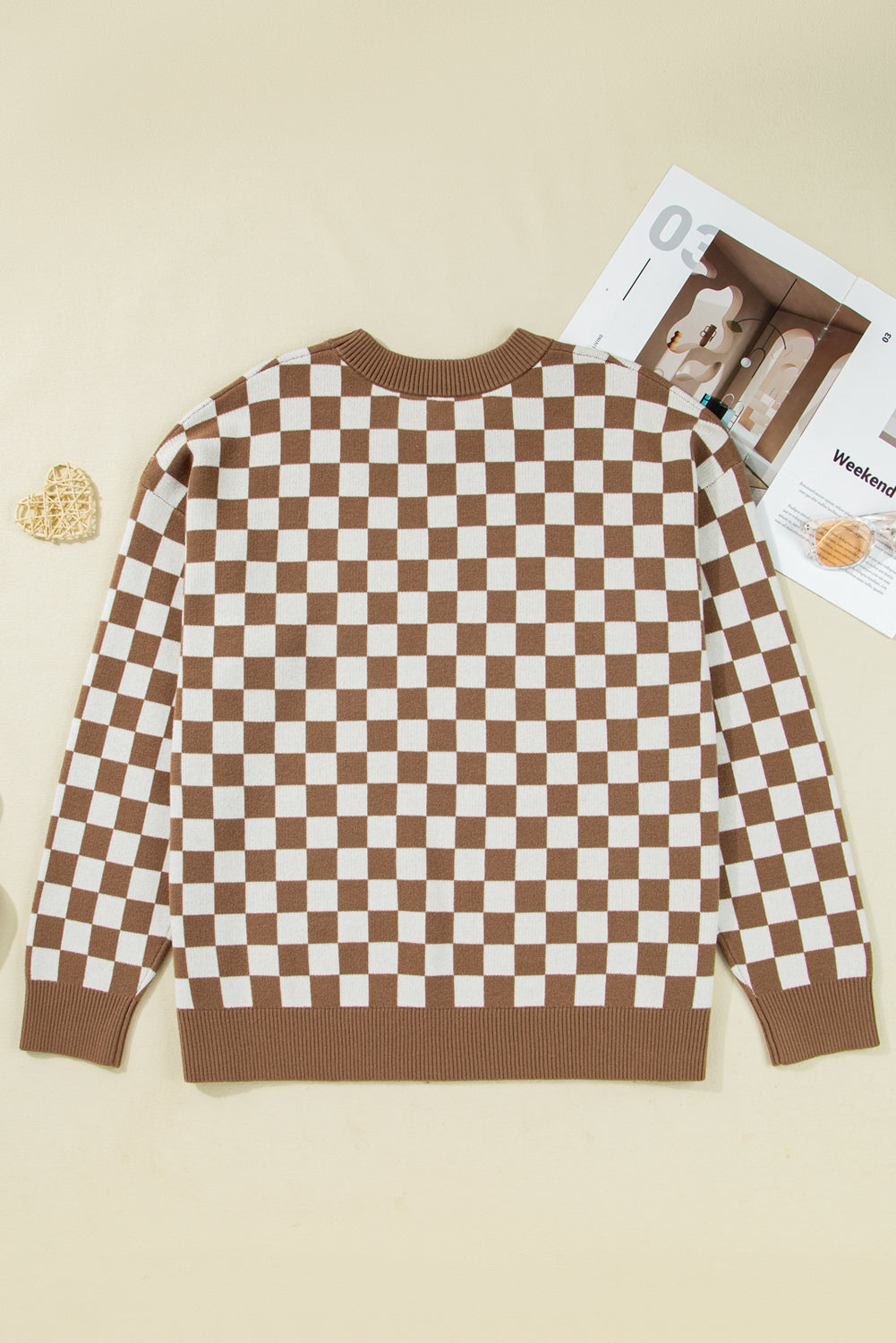 Plus Size Checker Contrast Edge Crewneck Sweater