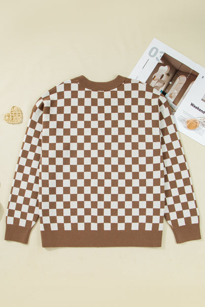 Plus Size Checker Contrast Edge Crewneck Sweater