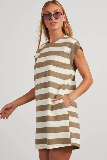 Stripe Cap Sleeve T-Shirt Dress