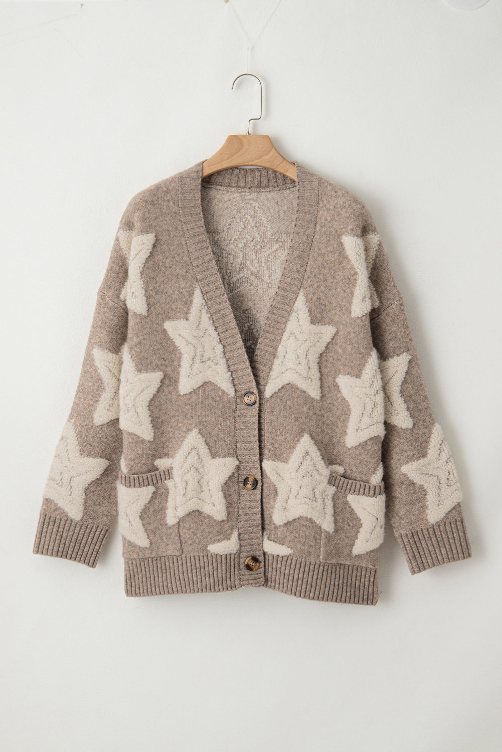 Star Sherpa Textured Buttoned Sweater Cardigan