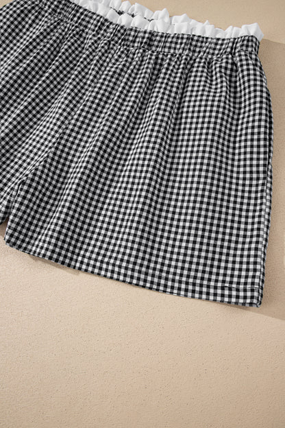 Plus Size Gingham Plaid Ruffle Contrast Trim Shorts