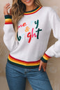 Glitter Merry & Bright Stripe Trim Sweater