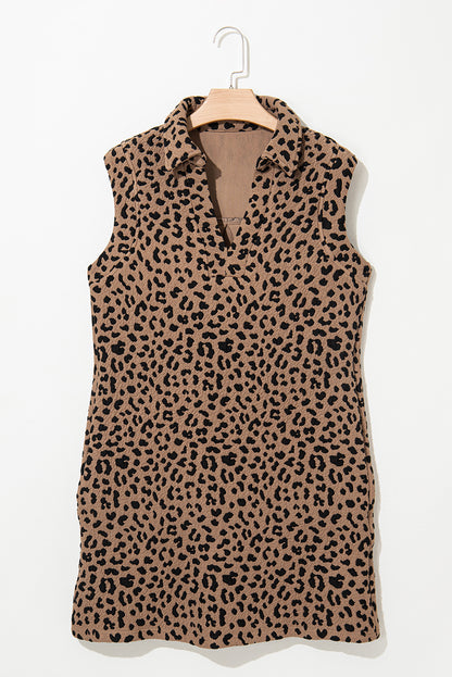 Leopard  V-Neck Sleeveless Mini Dress