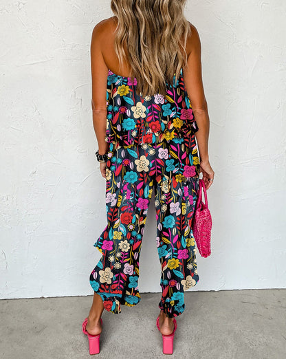 Tropical Strapless Ruffle Jumpsuit