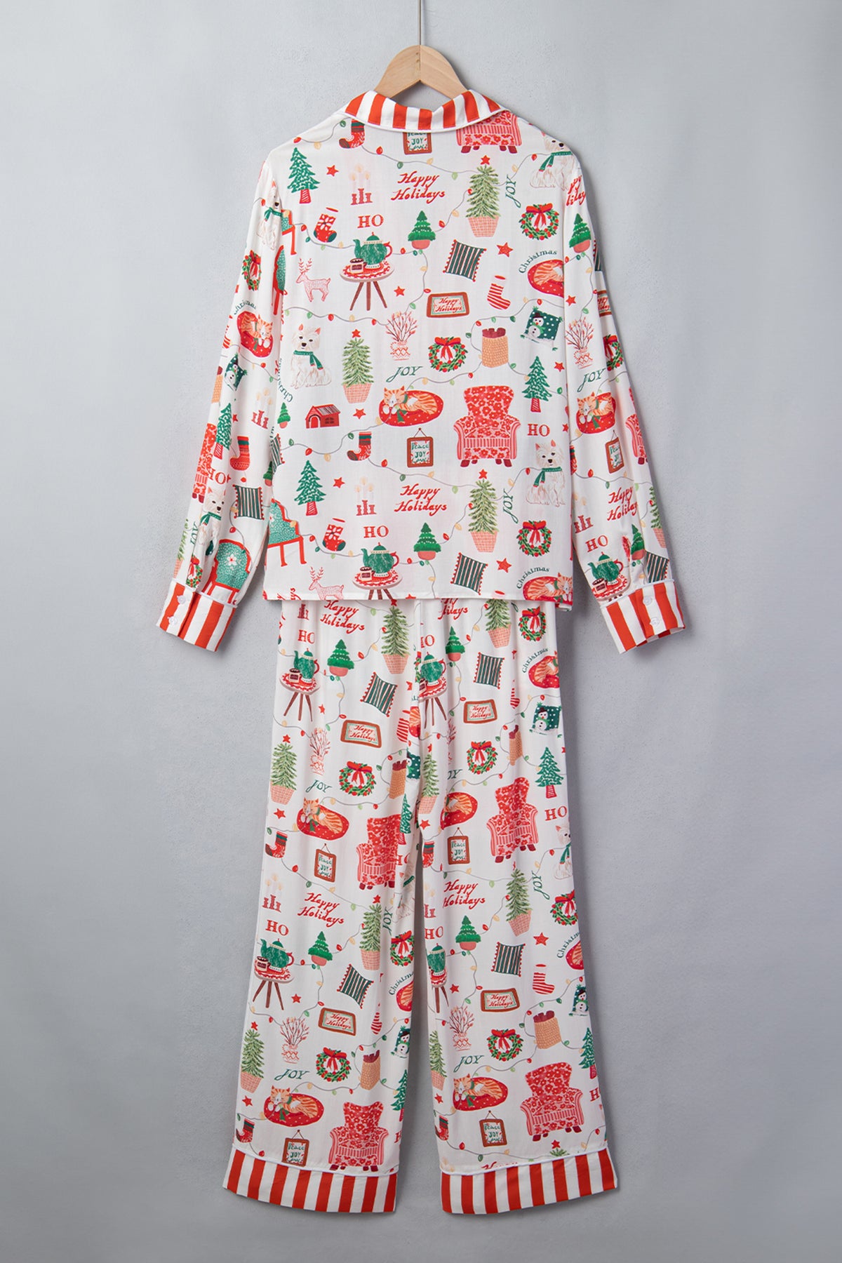 Christmast Stripe Trim Top & Pants Pajama Set