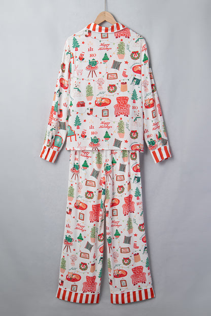 Christmast Stripe Trim Top & Pants Pajama Set