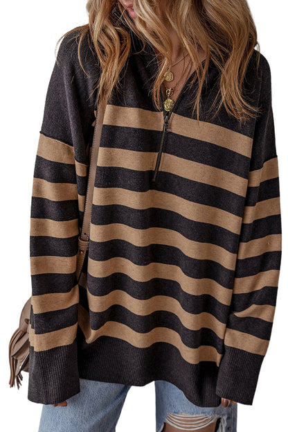 Stripe Quarter Zip Oversized Sweater