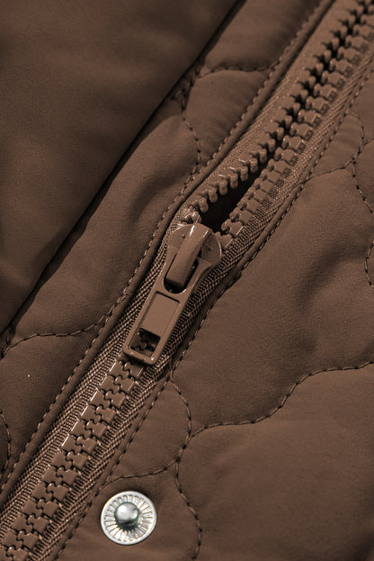 Quilted Zip-Up Snap Button Pocketed Vest
