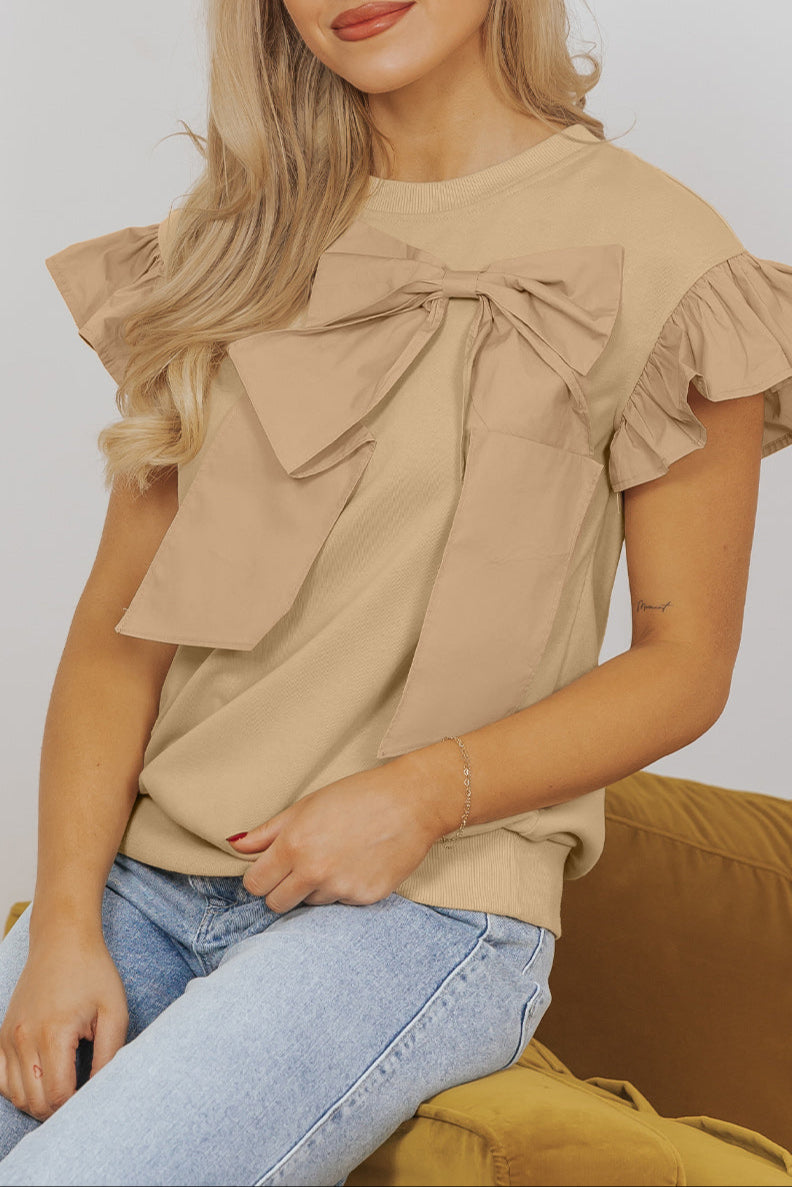 Ribbon Bow Ruffle Sleeve Top