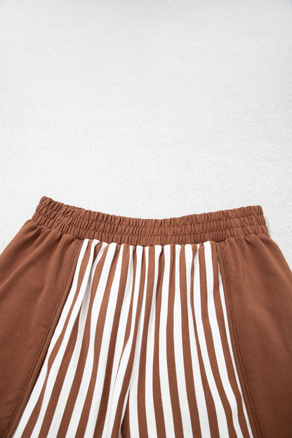 Stripe Patchwork Quarter Zip Sweatshirt & Shorts Set