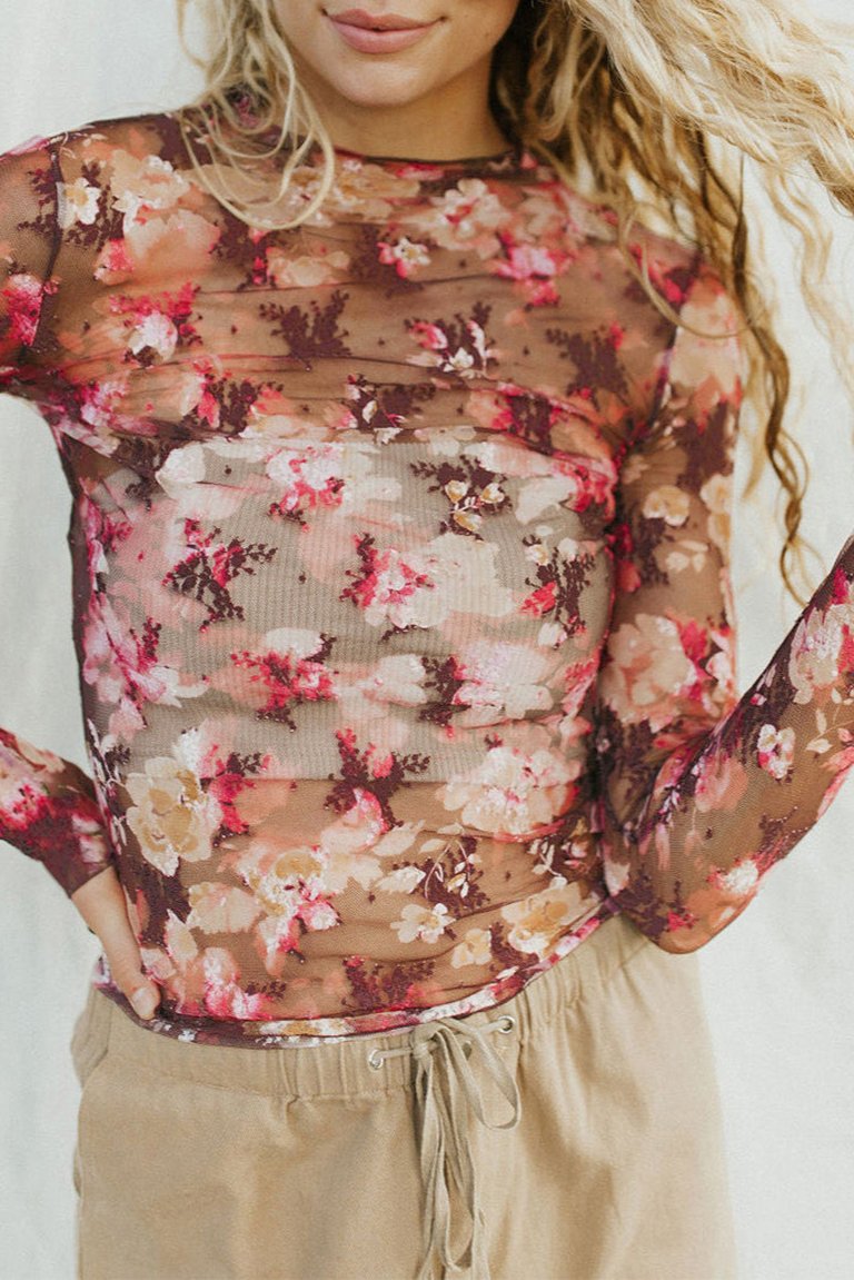 Floral Sheer Mesh Long Sleeve Top