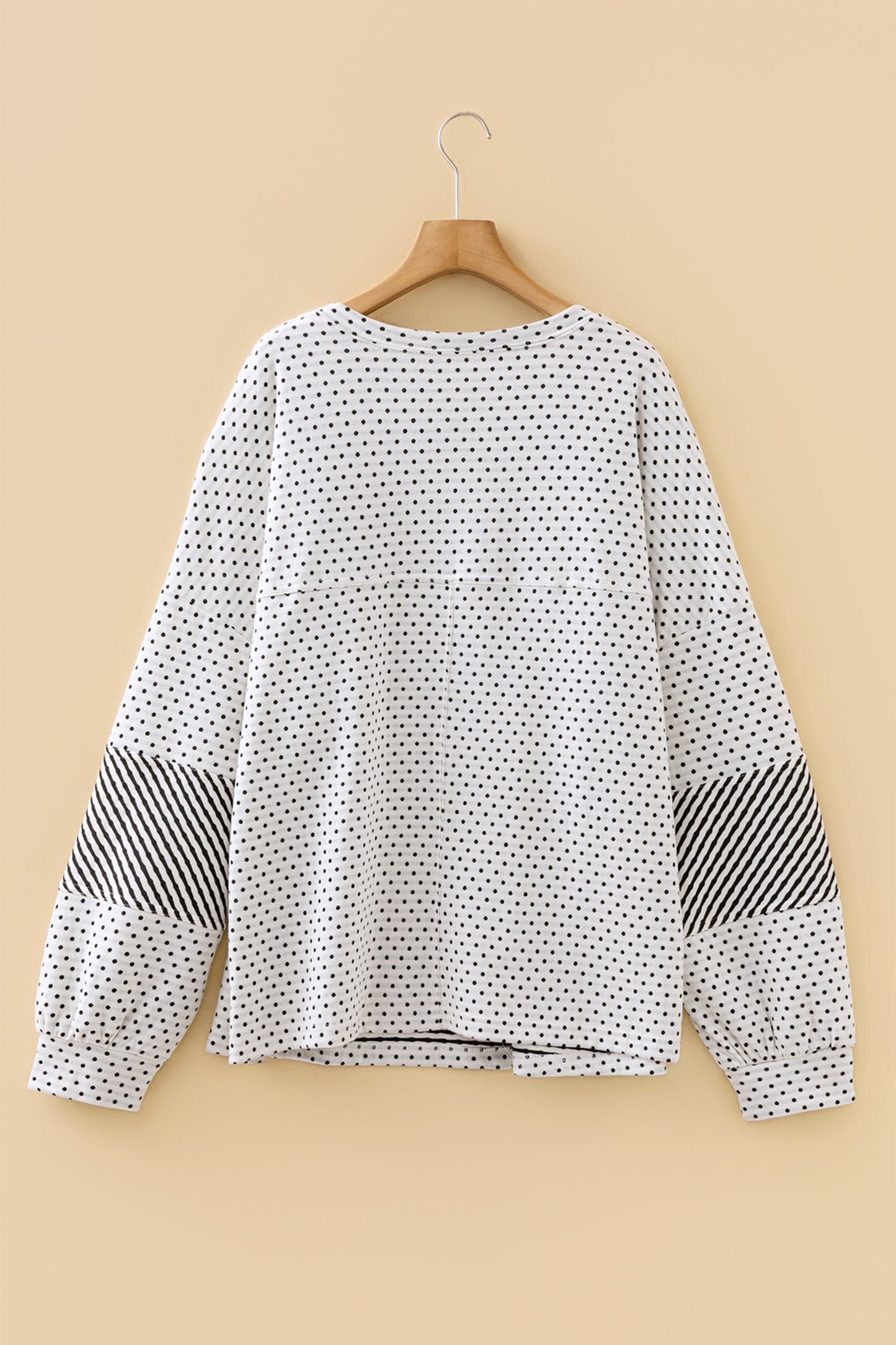 Plus Size Polka Dot Stripe Patchwork Henley Top