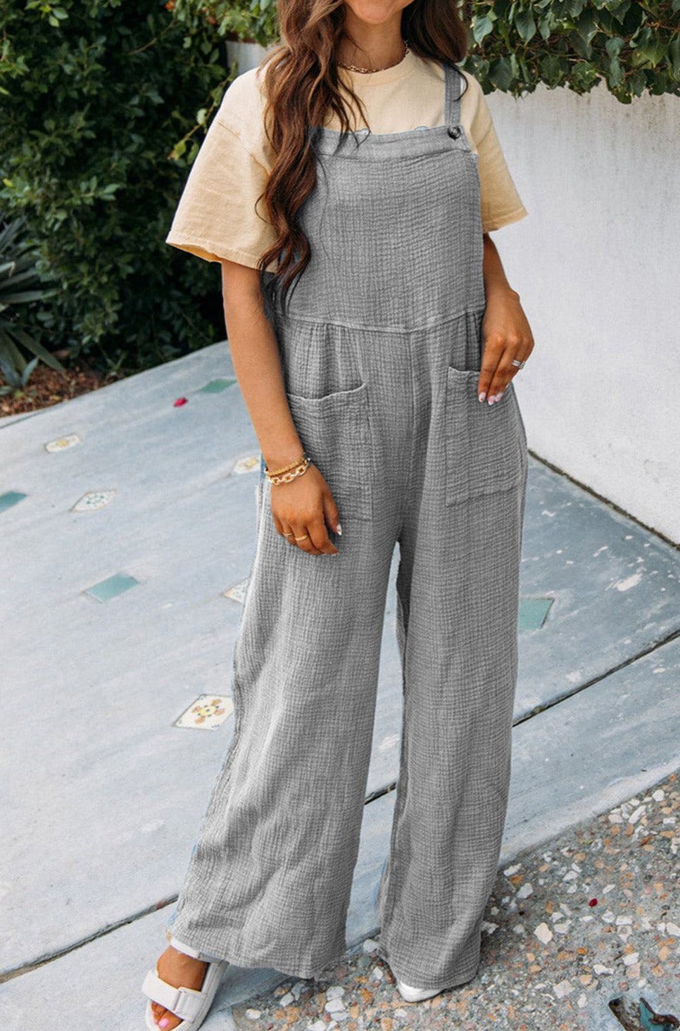 Gauze Wide Leg Overall w/Pockets