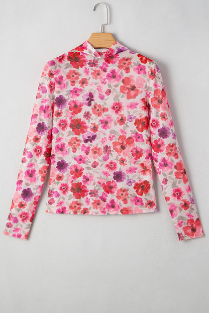 Floral Long Sleeve Slim Fit Mesh Top