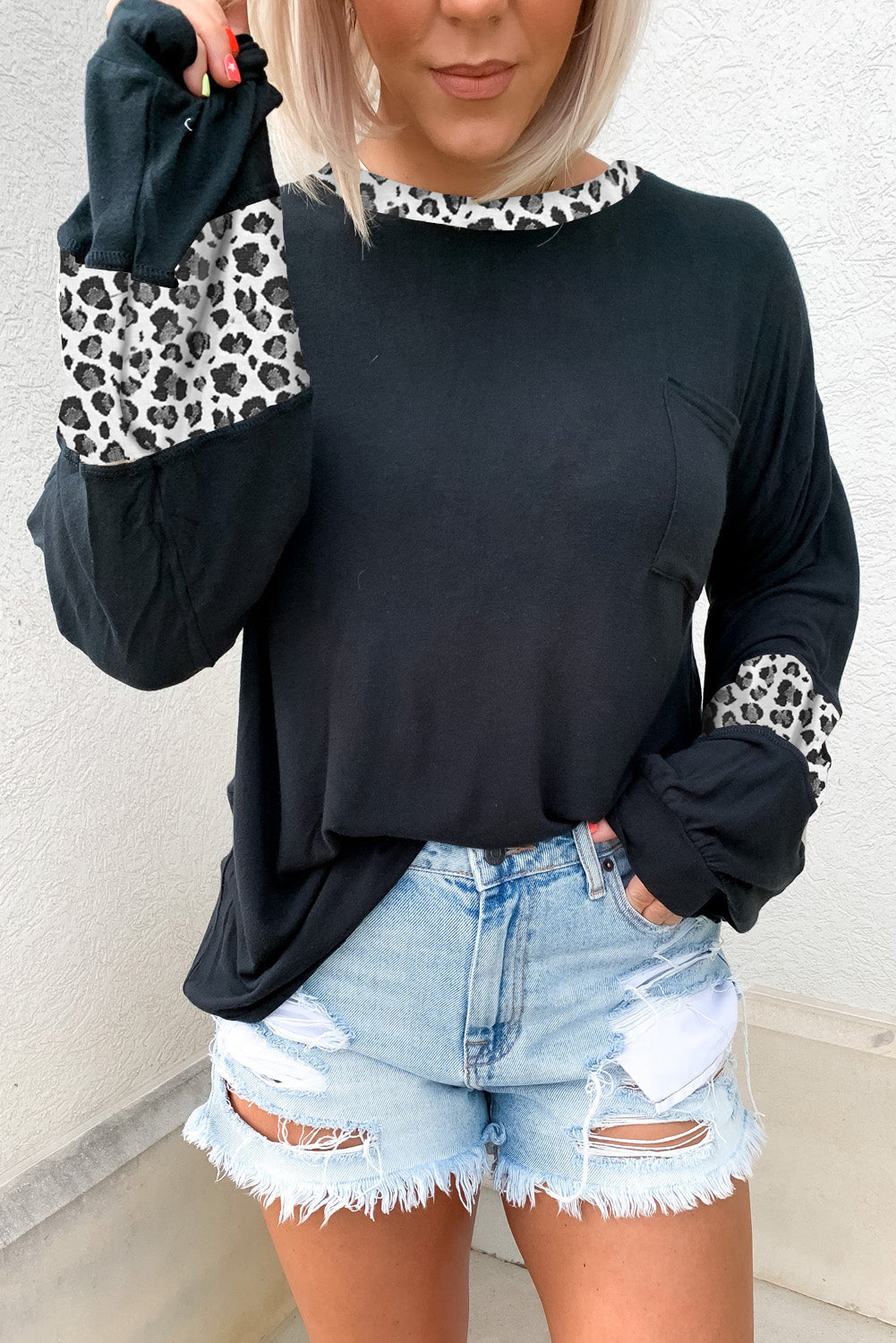 Leopard Balloon Sleeve Crewneck Top