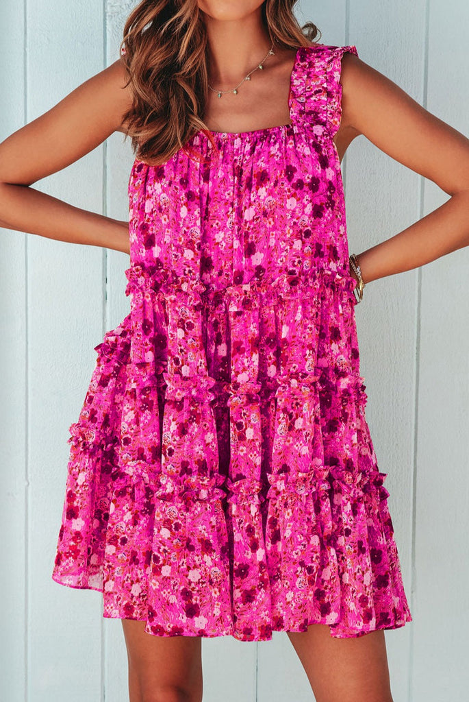 Floral Ruffled Square Neck Dress