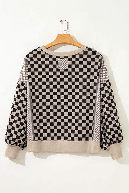 Checker Patchwork Long Sleeve Top
