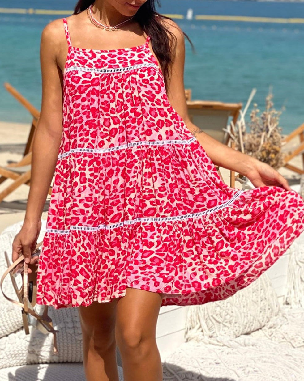 Leopard Spaghetti Strap Flared Sundress