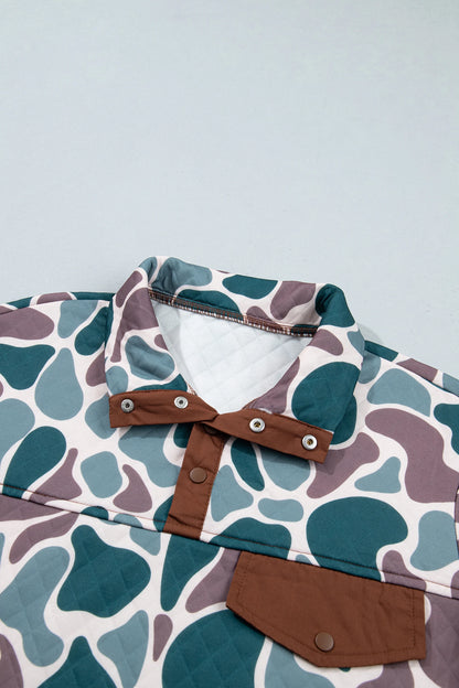 Retro Camo Colorblock Snap Button Pullover Sweatshirt