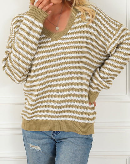 Stripe Long Sleeve V-Neck Sweater