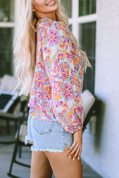 Boho Paisley Peasant Sleeve Blouse