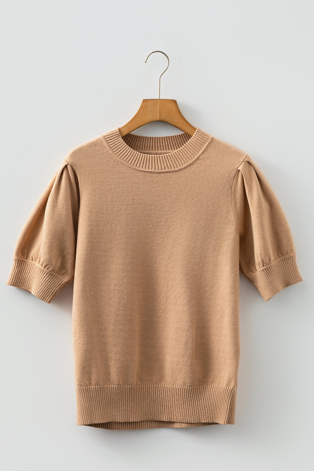 Solid Knit Short Puff Sleeve Sweater