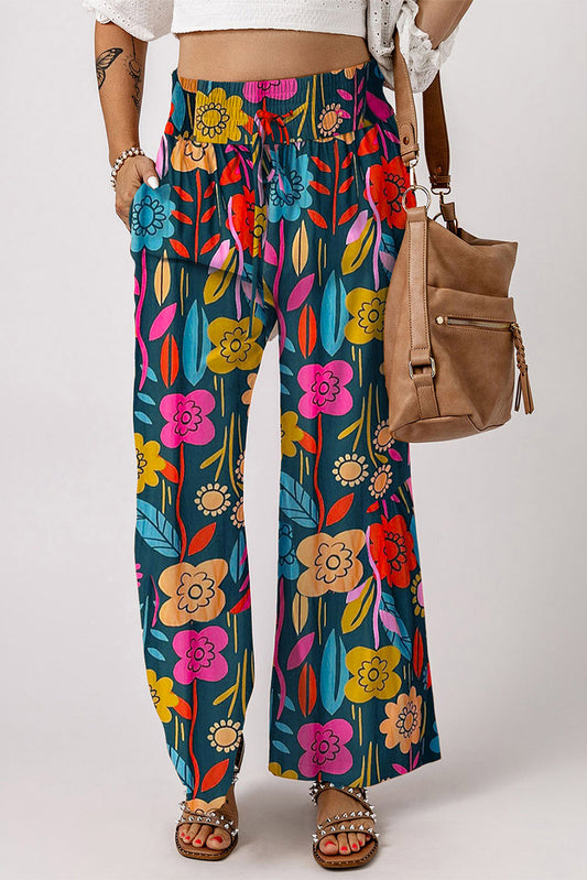 Floral Smocked Waist Loose Pants