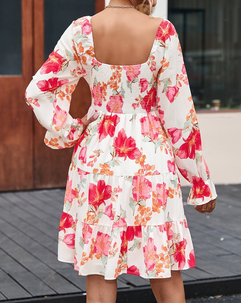 Floral Smocked Long Sleeve Dress