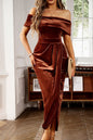 Velvet Off Shoulder Wrap Dress