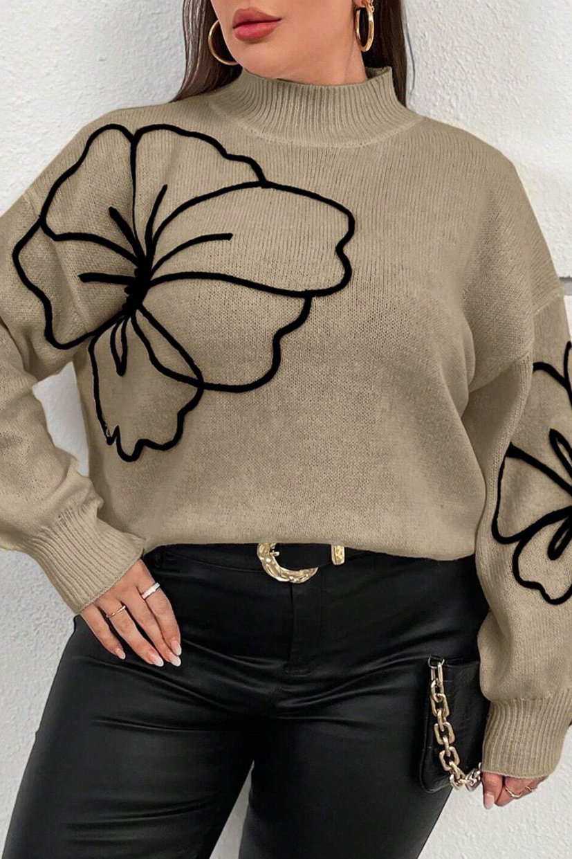 Floral Mock Neck Sweater Plus Size