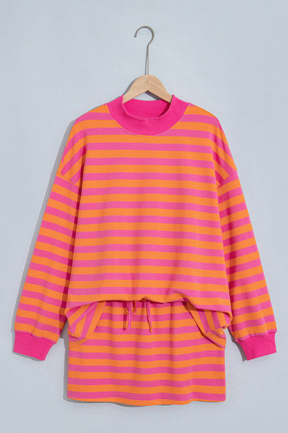 Stripe Colorblock Mock Neck Pullover & Skort Set