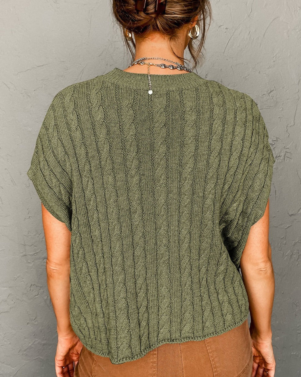 Cable Knit Short Sleeve Sweater