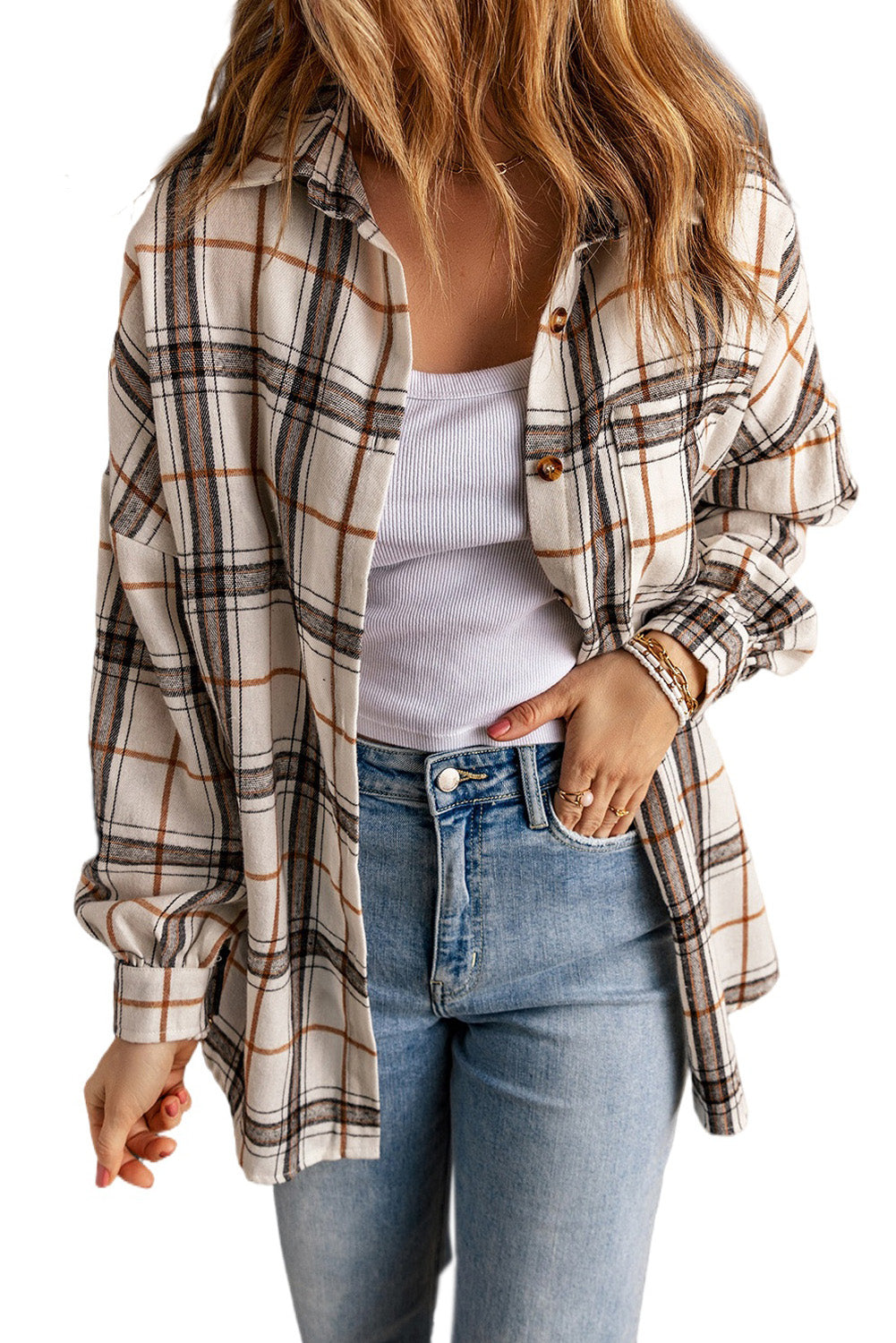 Plaid Buttoned High-Low Shacket