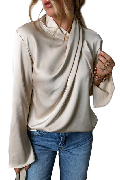 Satin Cross Front Keyhole Back Blouse