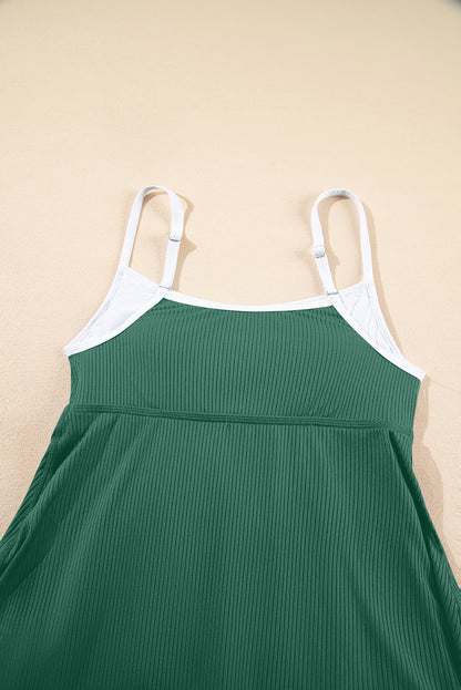Contrast Trim Ribbed Lined Swim Dress w/ Pockets