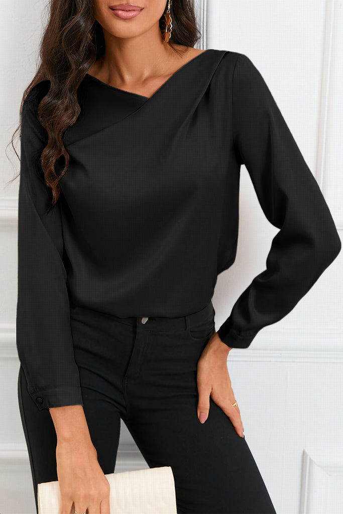 Satin Asymmetrical V-Neck Blouse