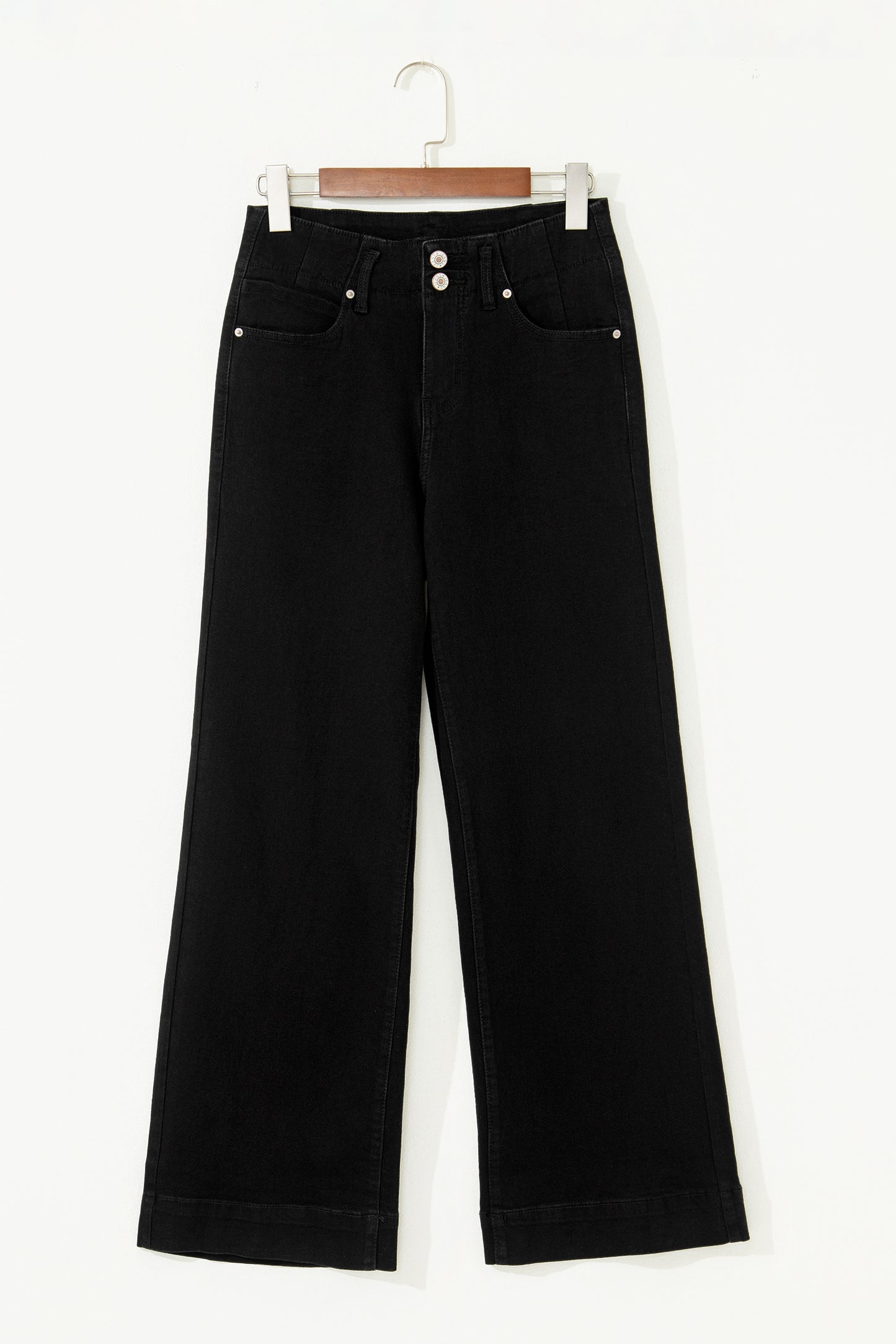Denim 2-Button High Waist Wide Leg Jeans